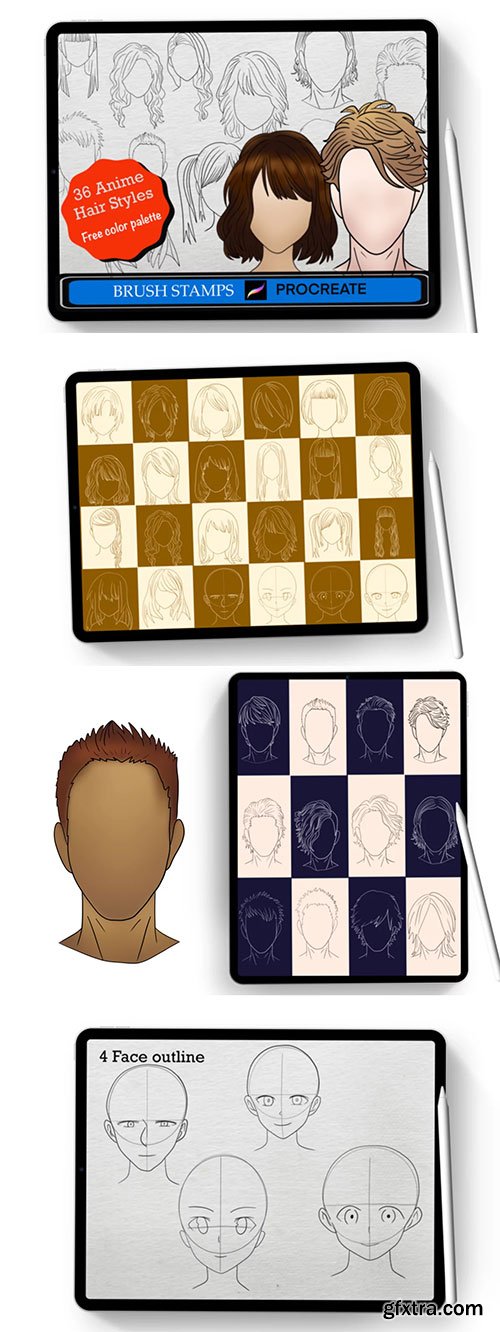 Brushgalaxy - 36 Anime Hair Stamps