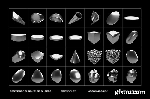 CreativeMarket - 3D Geometry Chrome 85 illustrations - 7415651