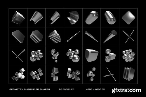 CreativeMarket - 3D Geometry Chrome 85 illustrations - 7415651