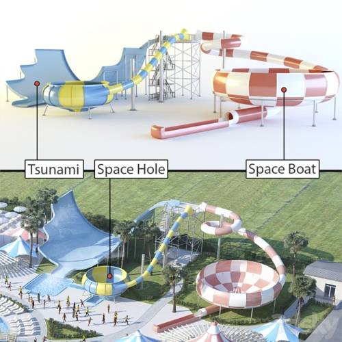 '3dsky Pro - Waterslides: Tsunami, Space Hole, Space Boat.'