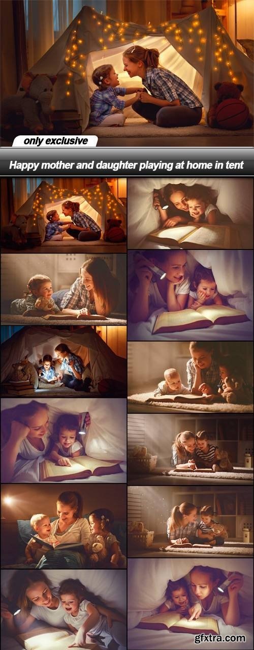 Happy Mother and Daughter Playing at Home in Tent 16xJPG Happy Mother and Daughter Playing at Home in Tent 16xJPG