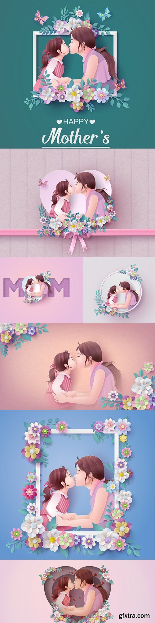 Mother's Day Happy Mother with Child Illustration 7xEPS