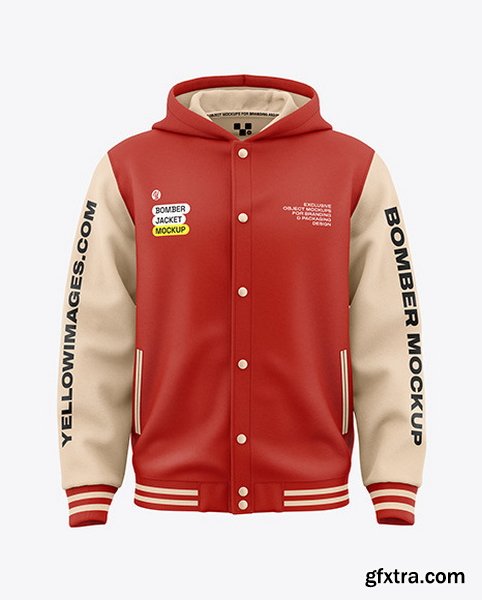 YellowImages - Men\'s Bomber Jacket with Hood Mockup - Front View - 134939