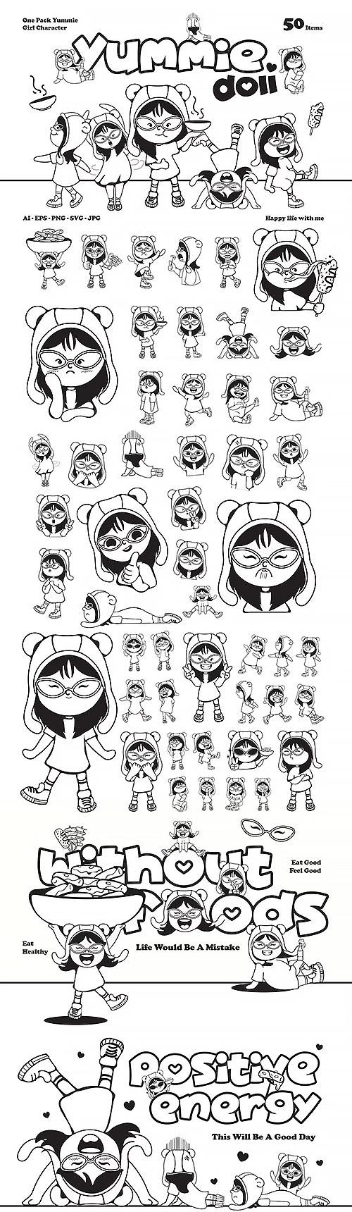 Cute Handrawn Girl Character 50xSVG 290934785