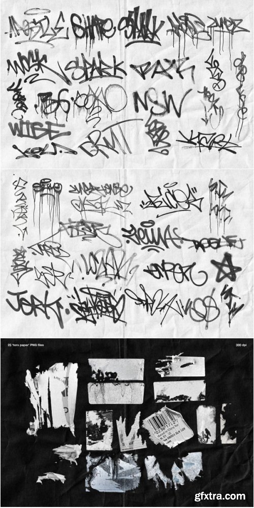 CreativeMarket - Graffiti & Torn Paper PNG Elements - 6428436