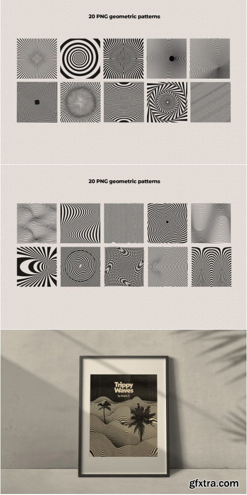 CreativeMarket - Trippy Waves Patterns - 7297650