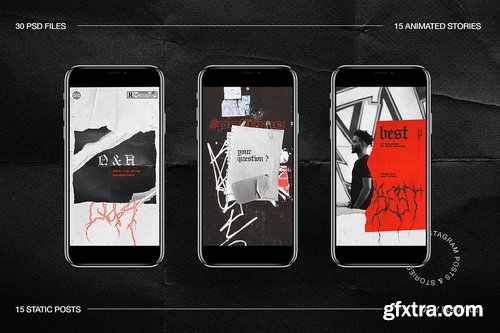 CreativeMarket - Grunge Instagram Templates Ps, Canva - 5246825
