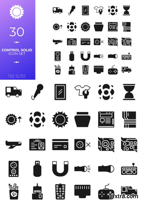 30 Amazing Control Solid Icon Set