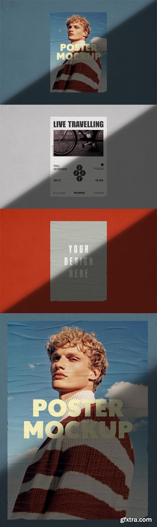 Glued Poster PSD Mockup with Shadow Overlays