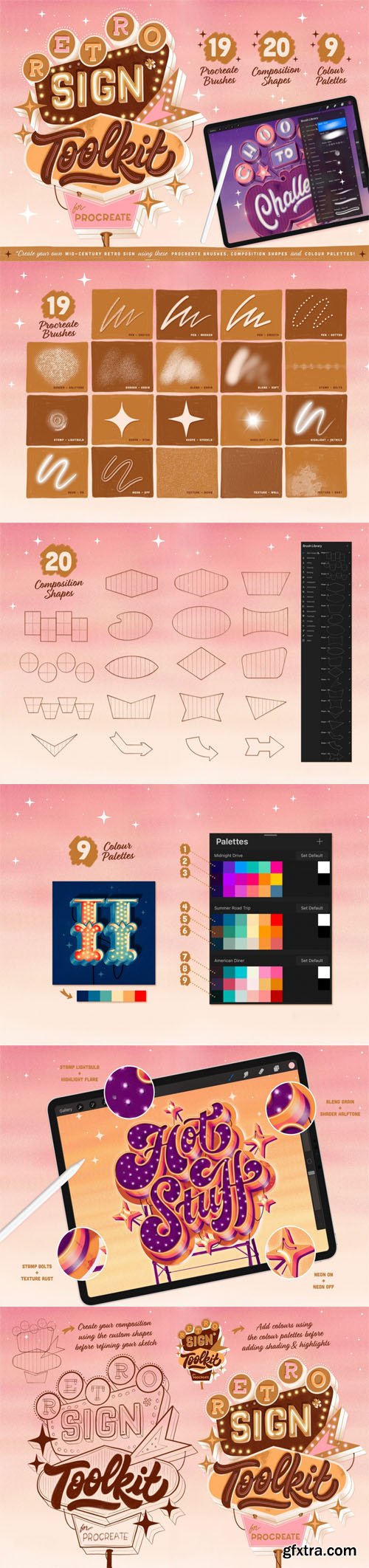 Neon Nostalgia Retro Sign Toolkit - Brushes & Swatches for Procreate