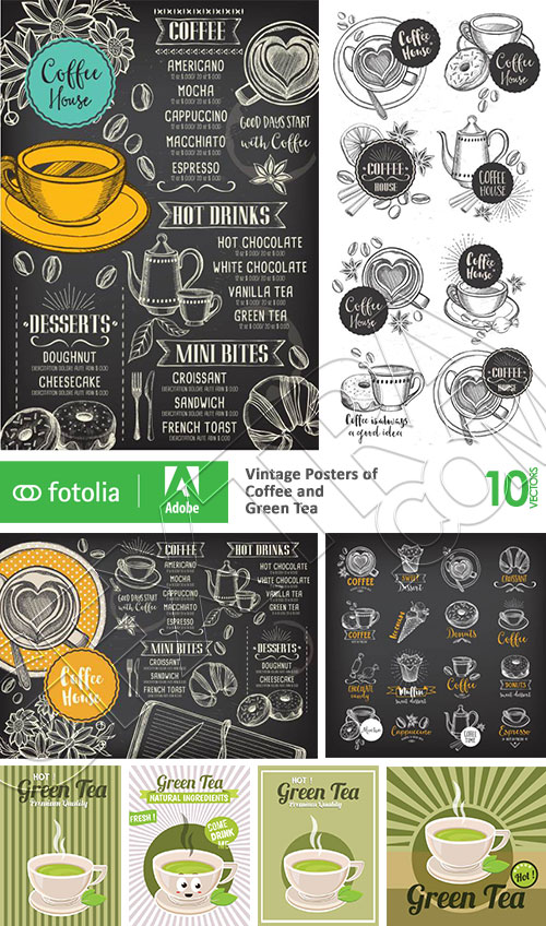 Vintage Posters of Coffee and Green Tea 10xEPS