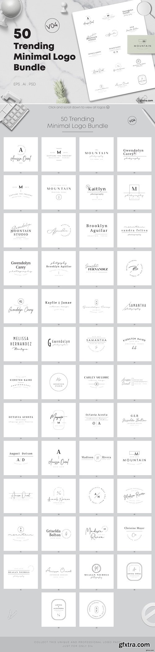 CreativeMarket - 50 Trending Minimal Logo Bundle V04 3946896