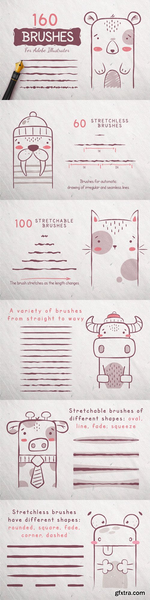 160 Ink Doodle Brushes for Adobe Illustrator