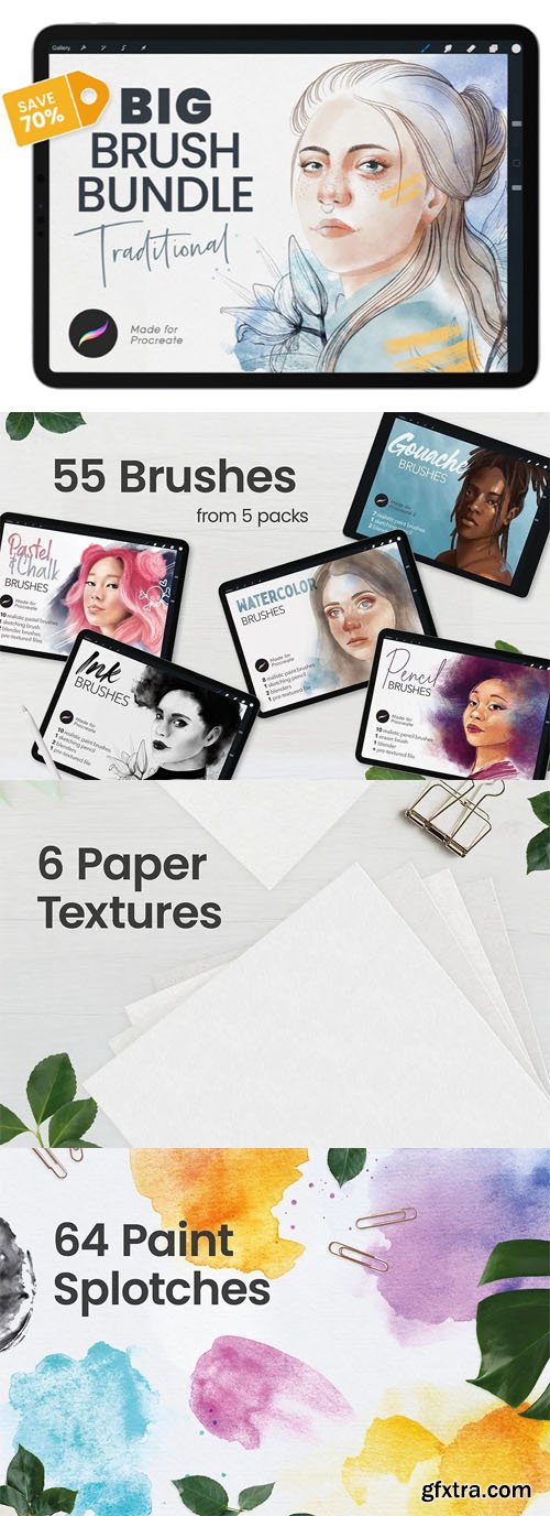 Big Brush Bundle for Procreate - 55 Brushes from 5 Packs
