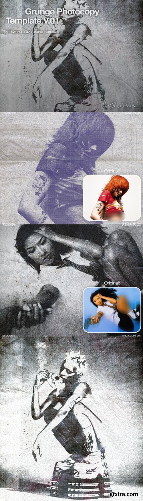 Grunge Photocopy PSD Template + 5 Textures + Adjustable Halftones