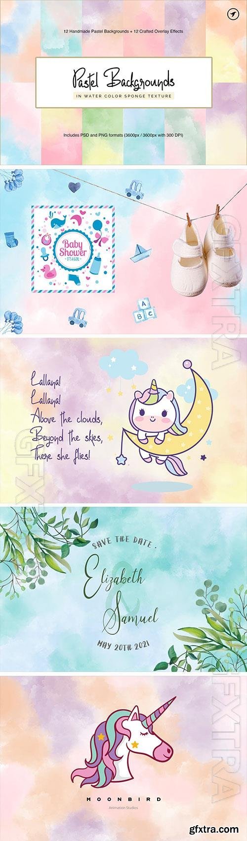 12 Handmade Water Color Pastel Backgrounds