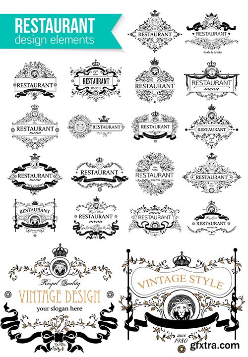 Vintage Restaurant Menu Design Elements, Animal Heads 16xEPS Vintage Restaurant Menu Design Elements, Animal Heads 16xEPS