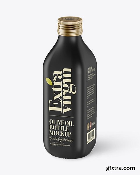YellowImages - 0.5L Black Matte Olive Oil Bottle Mockup - Halfside view (High-Angle) - 15698