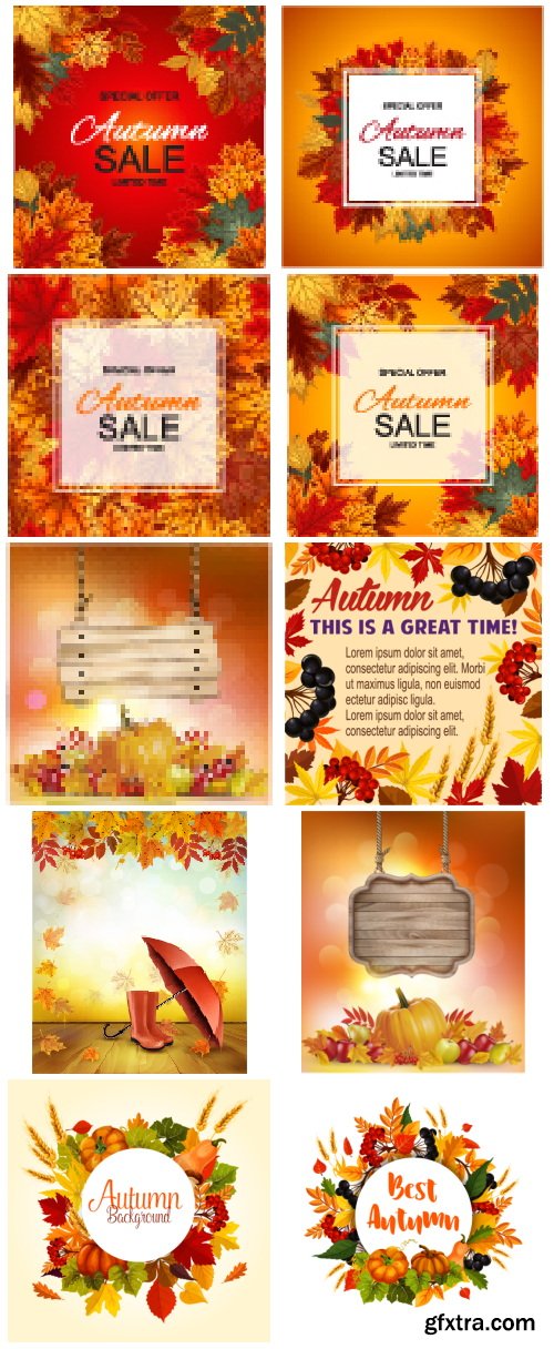Autumn, Fall Backgrounds and Vector Elements 43xEPS