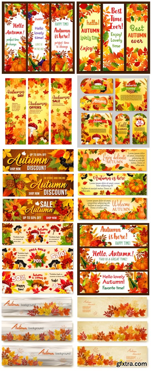 Autumn, Fall Backgrounds and Vector Elements 43xEPS