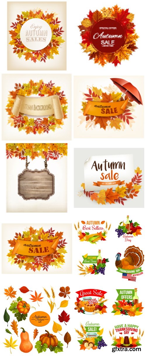 Autumn, Fall Backgrounds and Vector Elements 43xEPS