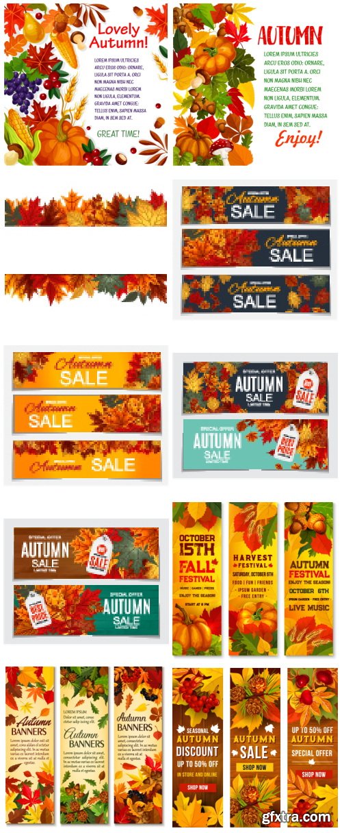 Autumn, Fall Backgrounds and Vector Elements 43xEPS