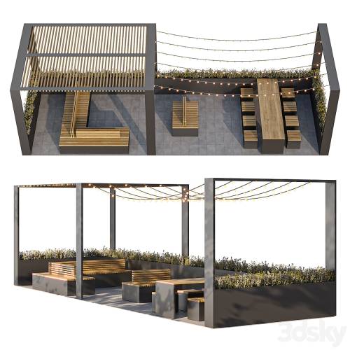 '3dsky Pro - City parklet with garland'