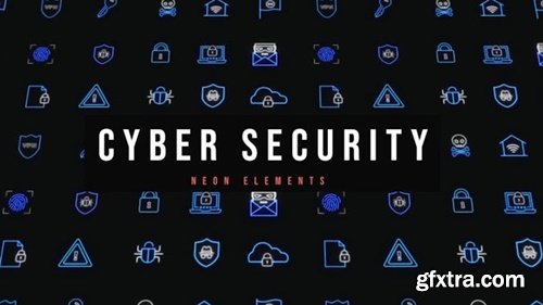 MotionArray - Pack Of 17 Cyber Security Neon Icons On Alpha Loop 2663327