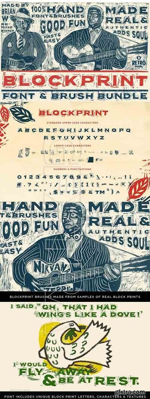 Retrosupply - Blockprint Font & Brush Pack for Adobe Illustrator and Adobe Photoshop