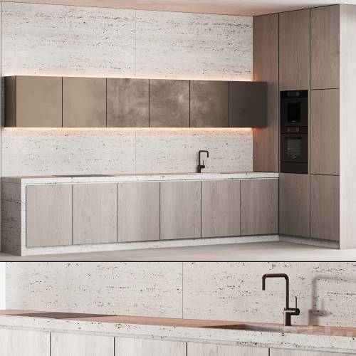 '3dsky Pro - 190 modern kitchen 10 japandi wood bronze travertine 00'