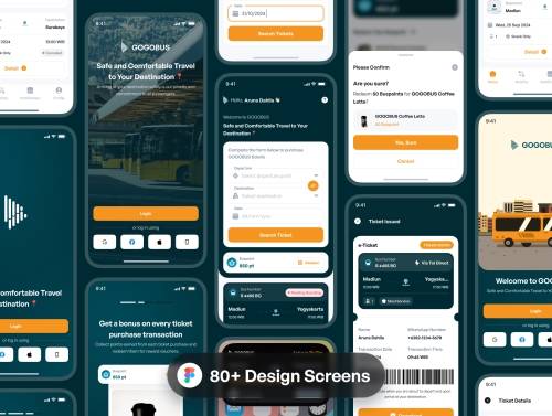 'Bus Ticket Booking App UI Kit'