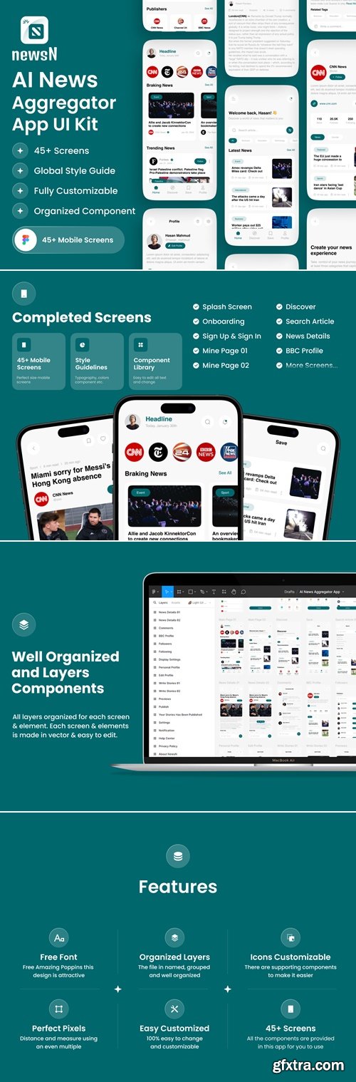 NewsN - AI News Aggregator App UI Kit