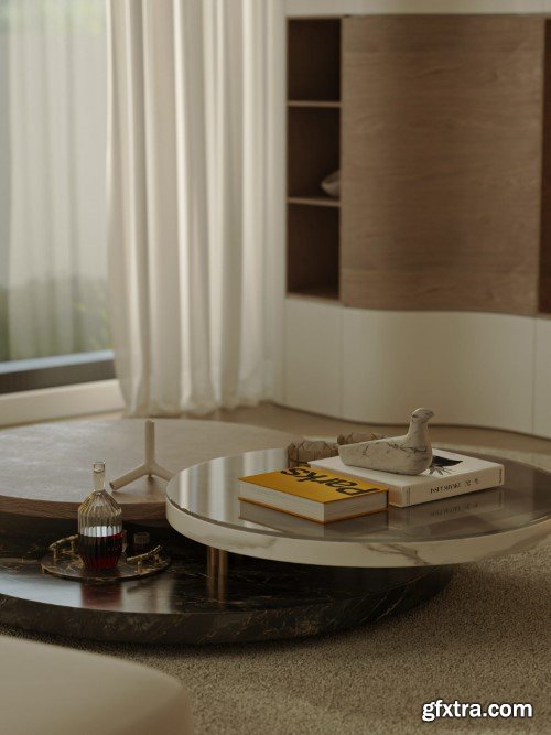 Living Room - Kitchen Interior Scene 03