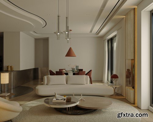 Living Room - Kitchen Interior Scene 03