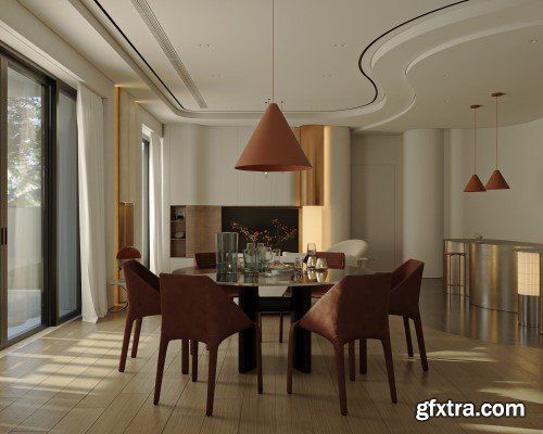 Living Room - Kitchen Interior Scene 03