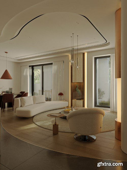 Living Room - Kitchen Interior Scene 03