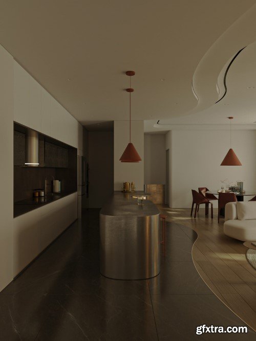 Living Room - Kitchen Interior Scene 03