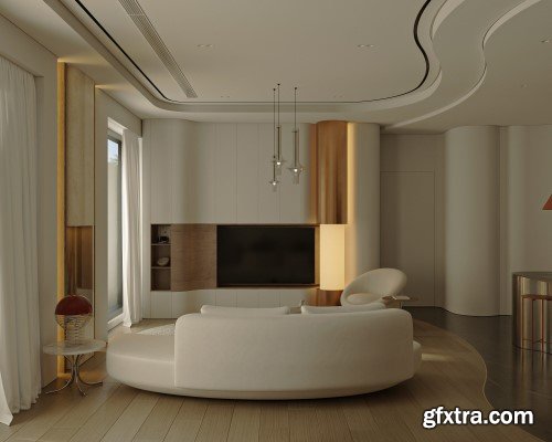 Living Room - Kitchen Interior Scene 03