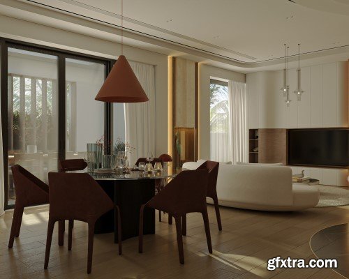 Living Room - Kitchen Interior Scene 03