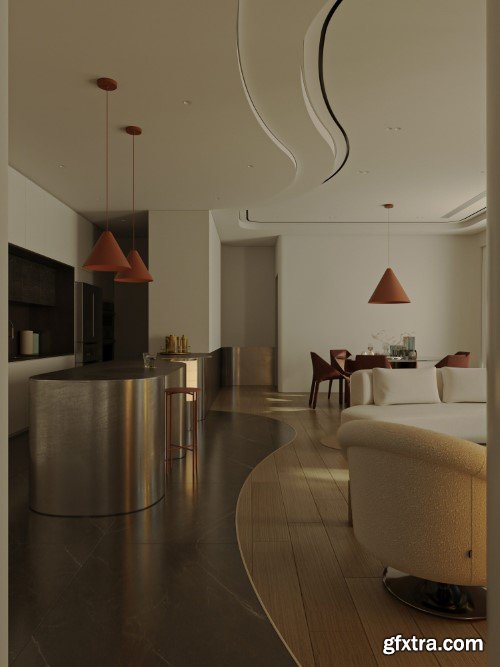 Living Room - Kitchen Interior Scene 03