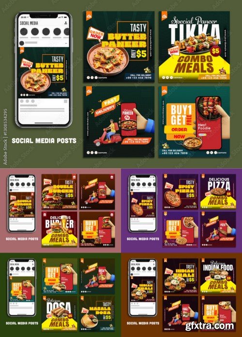 Food, Editable Social Media Post  5xPSD