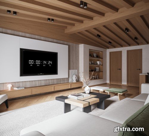 Living Room - Kitchen Interior Scene 04