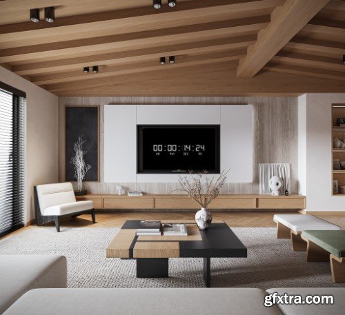 Living Room - Kitchen Interior Scene 04