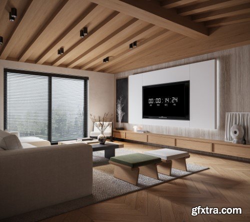 Living Room - Kitchen Interior Scene 04