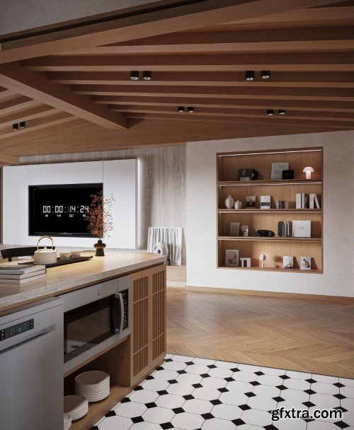 Living Room - Kitchen Interior Scene 04