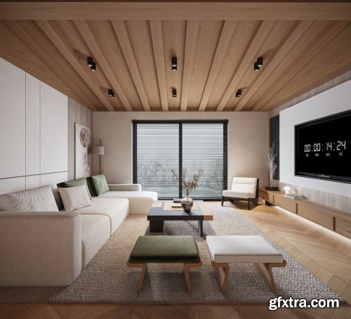 Living Room - Kitchen Interior Scene 04