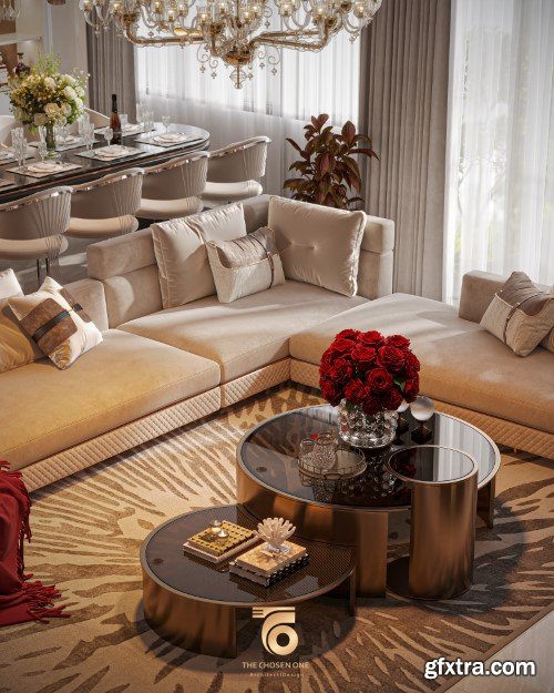 Living Room - Kitchen Interior Scene 05