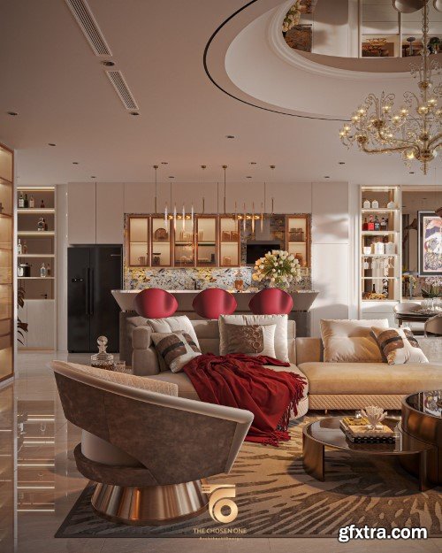 Living Room - Kitchen Interior Scene 05