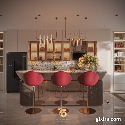 Living Room - Kitchen Interior Scene 05