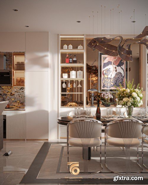 Living Room - Kitchen Interior Scene 05